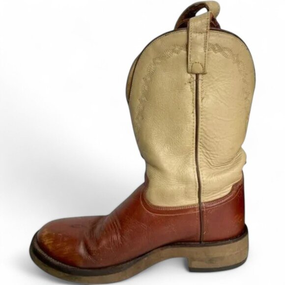 Old West Ivory Brown Long Straps Leather Western Cowboy Work Boots Men's 10 D - Picture 5 of 12